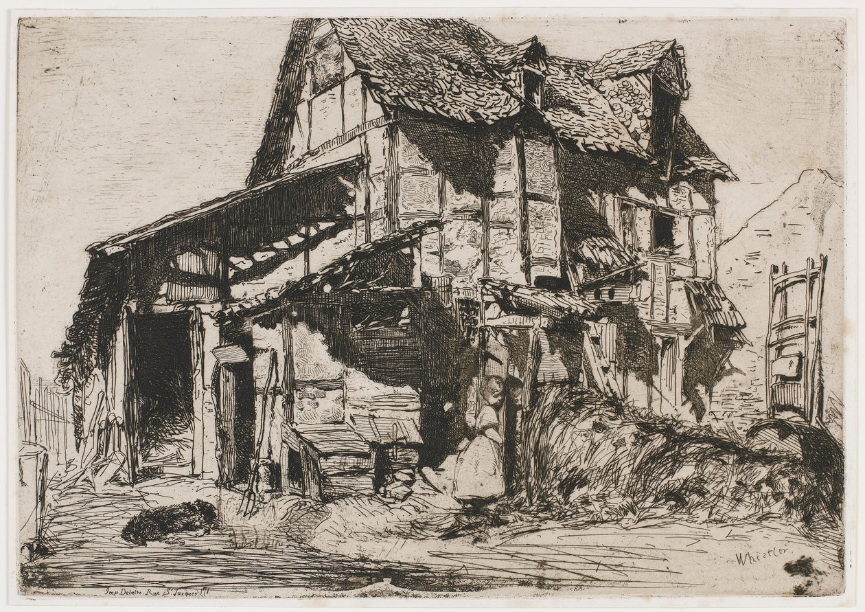 Den usikre bolig. En af de tolv ætsninger fra naturen (det franske sæt) af James Abbott McNeill Whistler