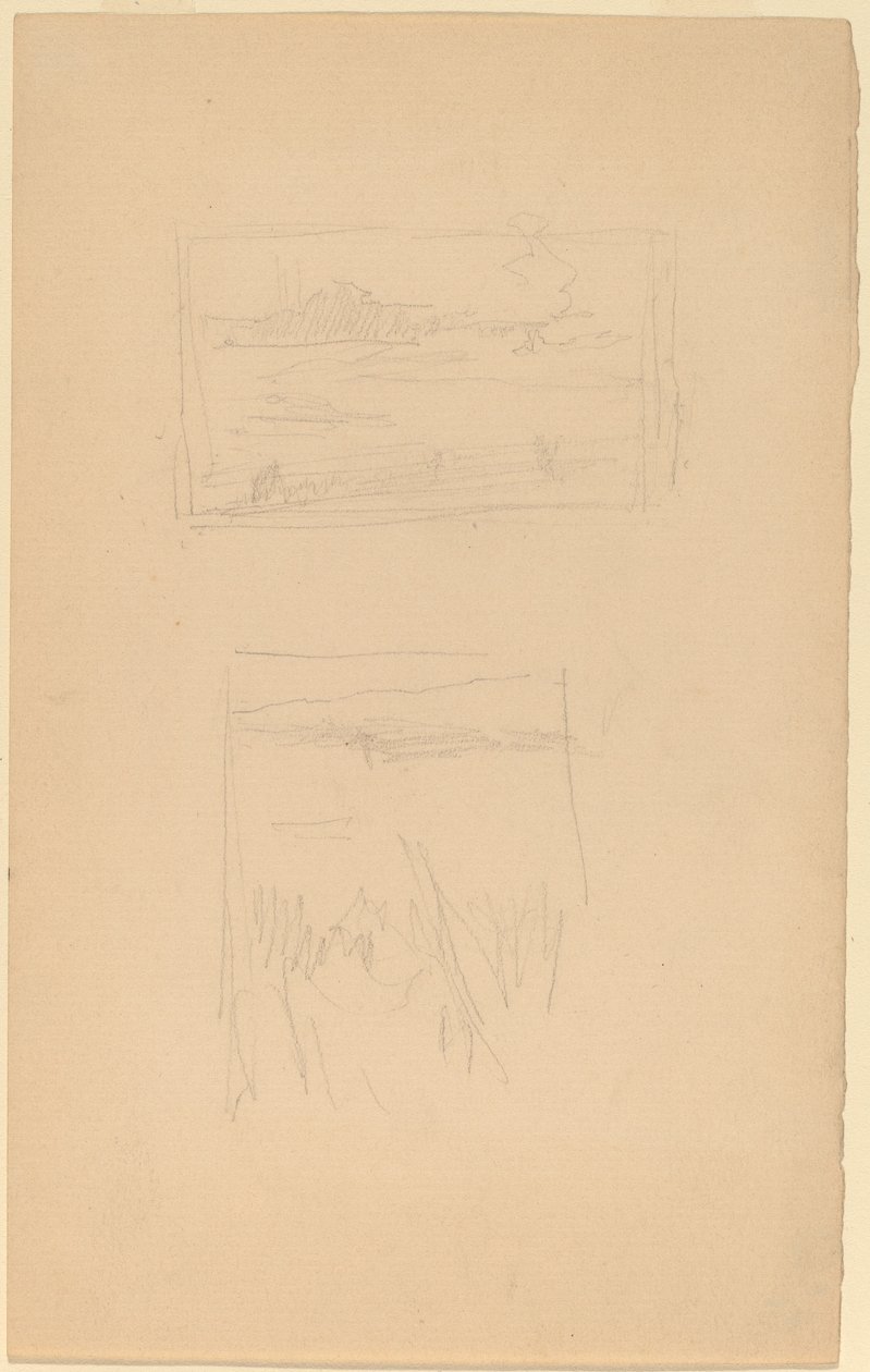 To skitser af landskabsbilleder hang hos Society of British Artists af James Abbott McNeill Whistler