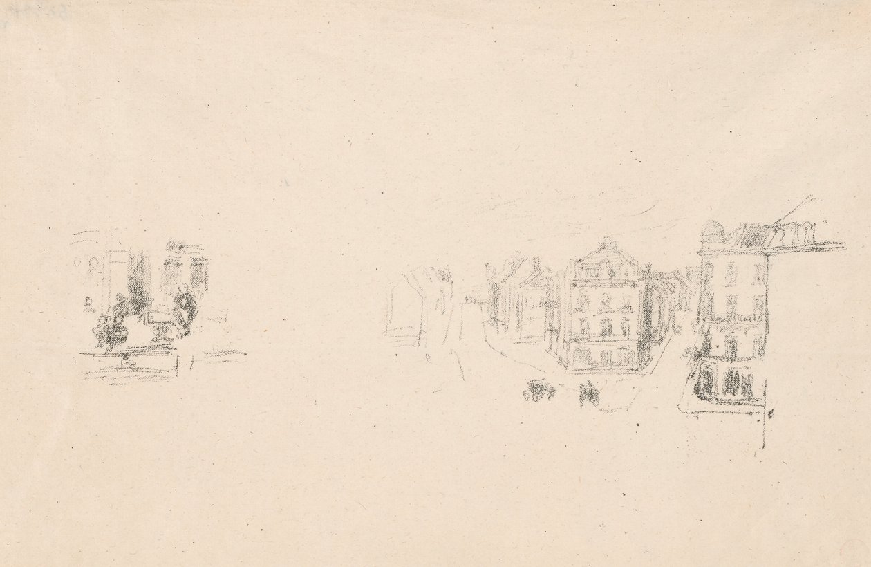 To prøveskitser: A. Grand Rue, Dieppe; B. Et interiør af James Abbott McNeill Whistler