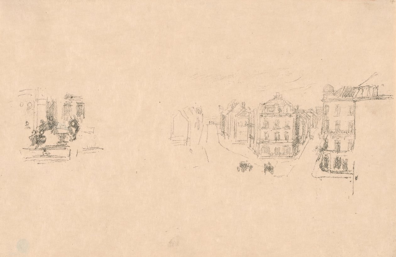 To forsøgsskitser: A. Grande Rue, Dieppe; B. Et interiør af James McNeill Whistler