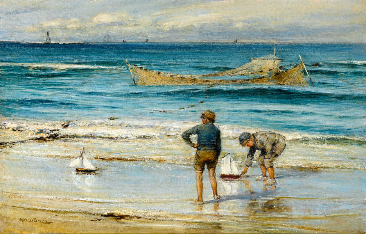 Sailing Toy Boats on the Shore (olie på lærred) af James Michael Brown