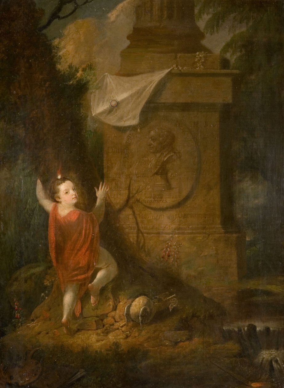 Kunstnerannonce - Kerub med drage ved monument [udateret]. af James Millar