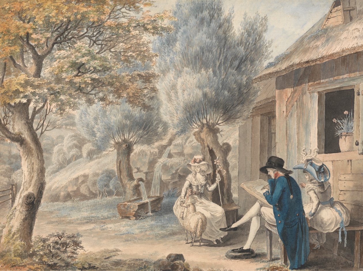 Kunstneren Sketching Mlle. de St. Legier som Hyrdinde af James Moore