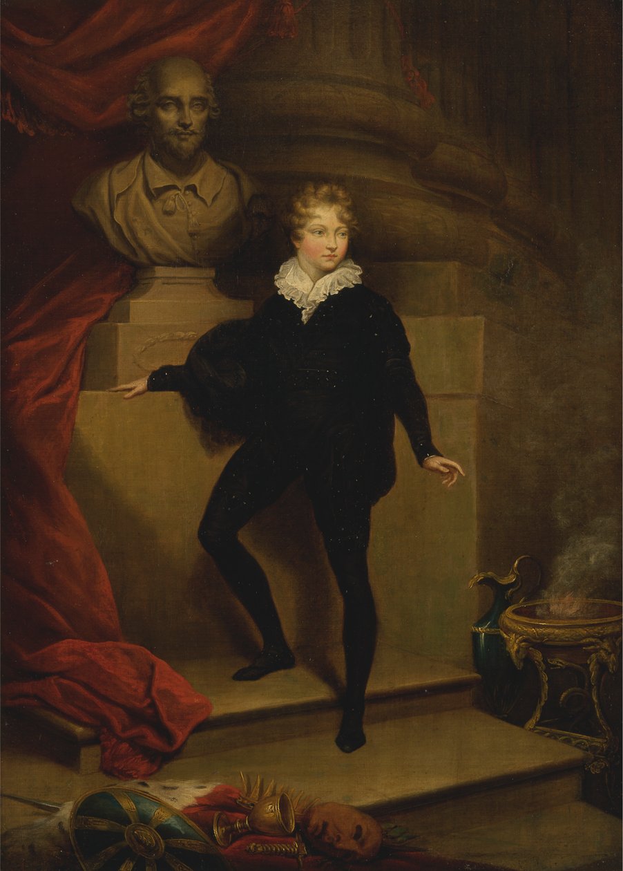 Mester Betty som Hamlet, før en buste af Shakespeare af James Northcote