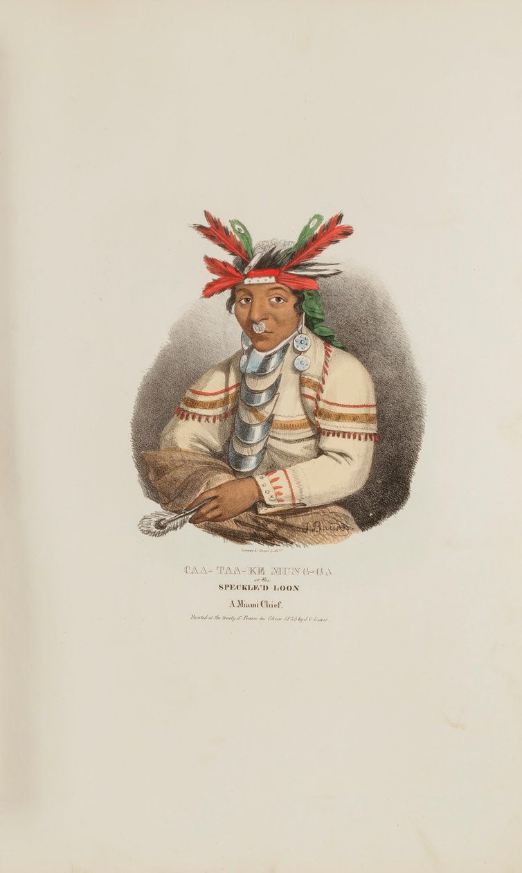 CAA-TAA-KE MUNG-GA eller den spættede løve, en Miami-høvding, fra The Aboriginal Portfolio af James Otto Lewis