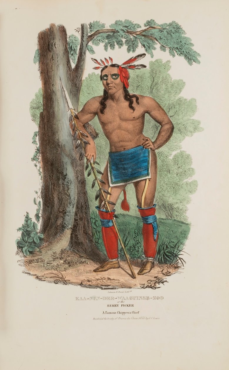 KAA-NUN-DER-WAAGUINSE-ZOO eller bærplukkeren; en berømt chippewa-høvding, fra The Aboriginal Portfolio af James Otto Lewis