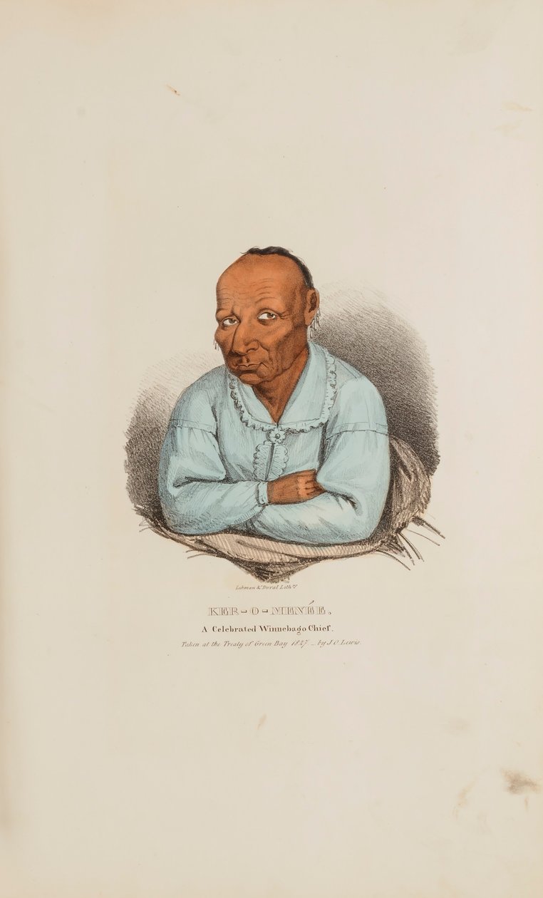 KER-O-MENEE; En berømt Winnebago-høvding, fra The Aboriginal Portfolio af James Otto Lewis