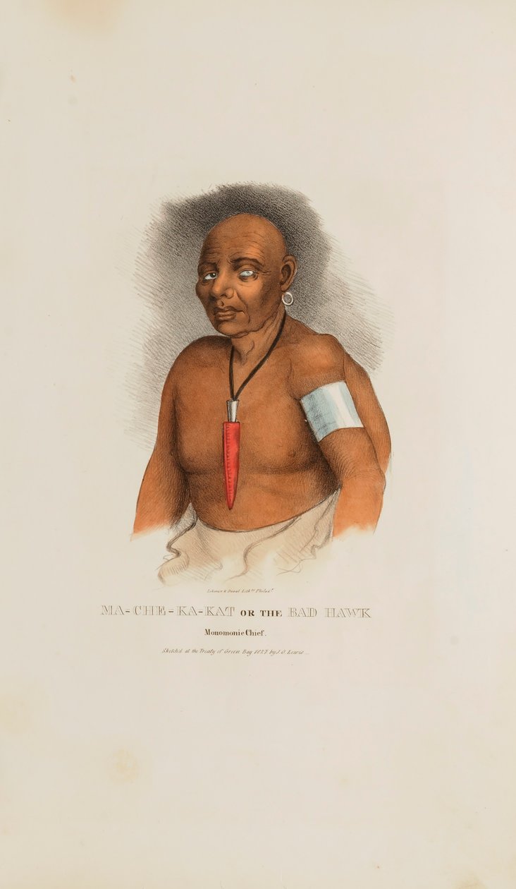 MA-CHE-KA-KAT eller den slemme høg; en Monomonie-høvding, fra The Aboriginal Portfolio af James Otto Lewis