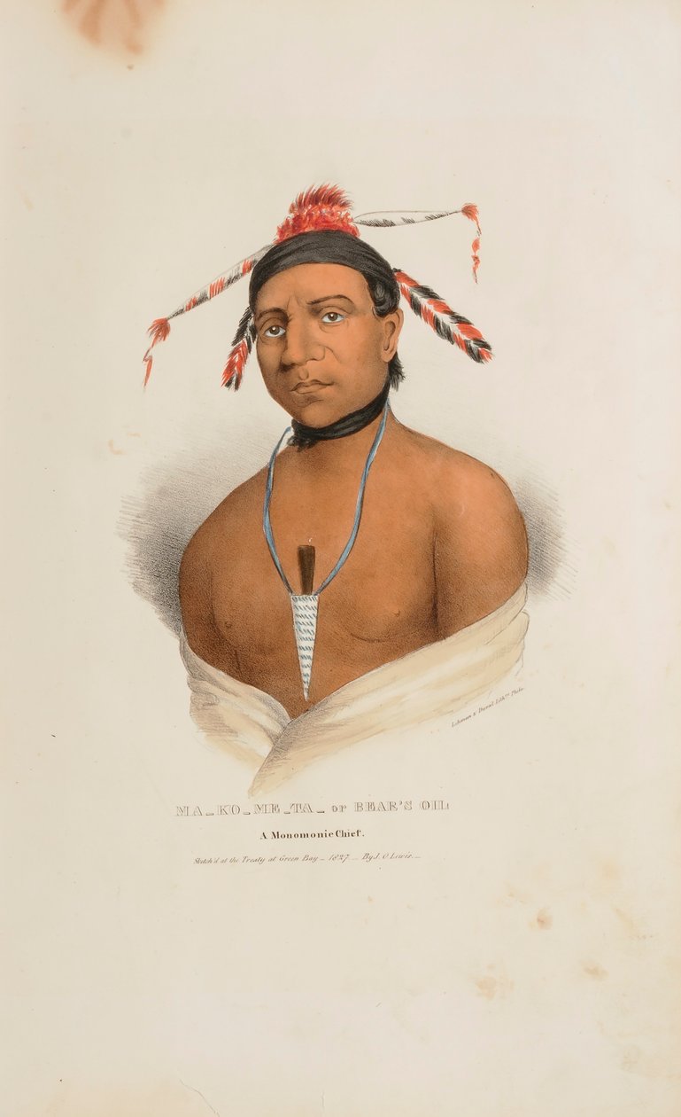 MA-KO-ME-TA eller Bjørnens olie; En Monomonie-høvding, fra The Aboriginal Portfolio af James Otto Lewis