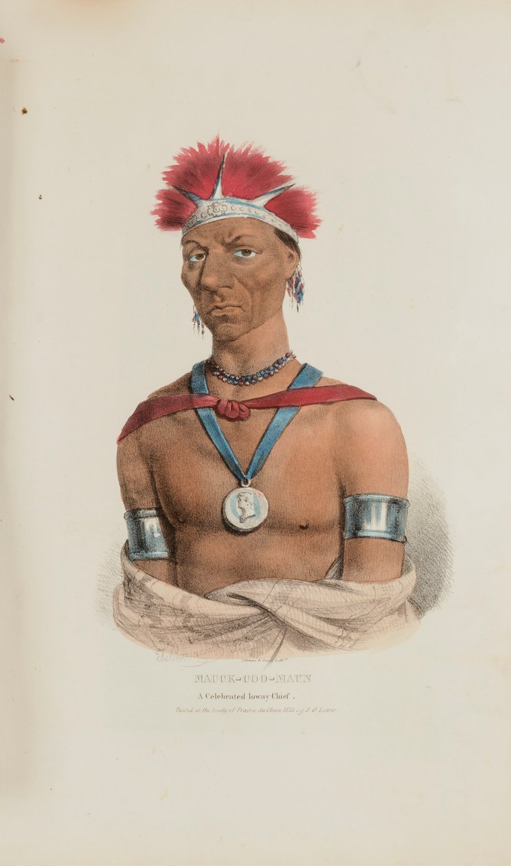 MAUCK-COOMAUN; En berømt Ioway-høvding, fra The Aboriginal Portfolio af James Otto Lewis