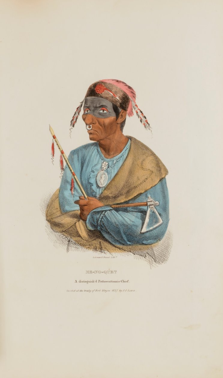 ME-NO-QUET; En fremtrædende Pottowattomie-høvding, fra The Aboriginal Portfolio af James Otto Lewis