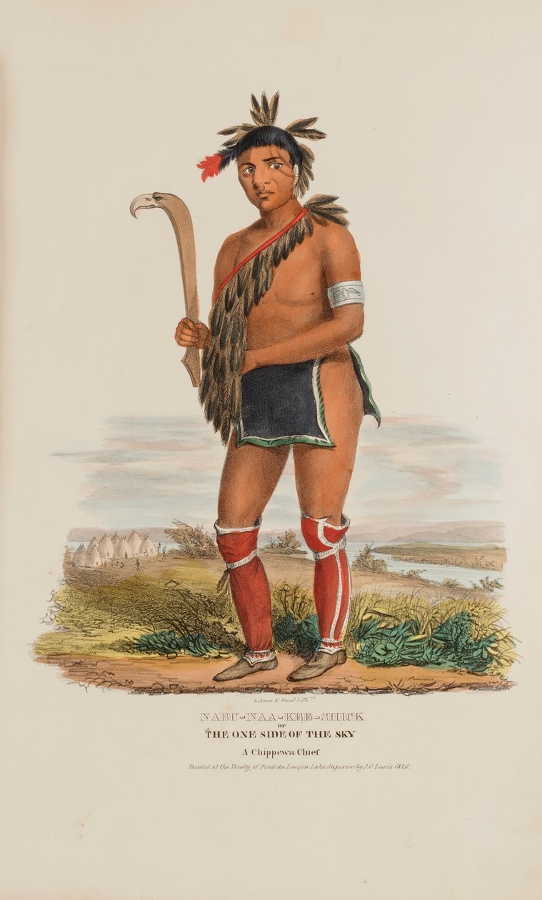 NABU-NAA-KEE-SHICK eller Den ene side af himlen, en chippewa-høvding, fra The Aboriginal Portfolio af James Otto Lewis
