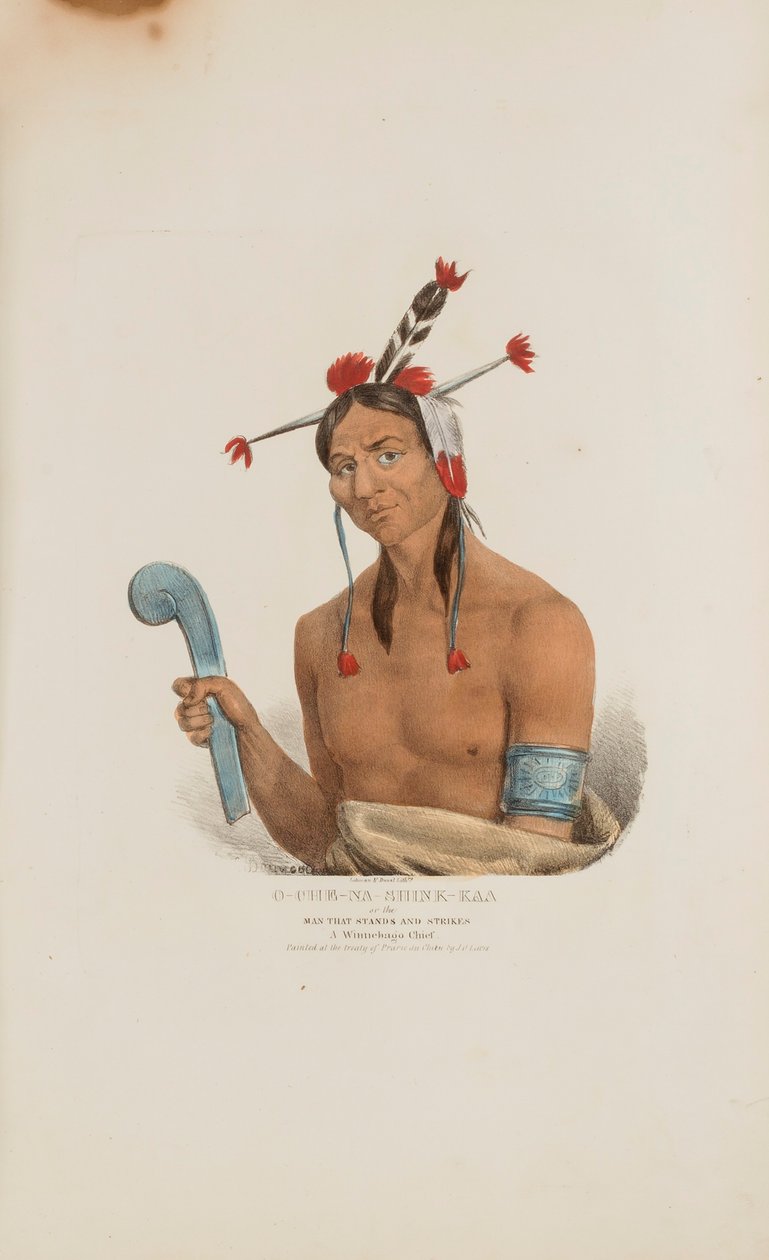 O-CHE-NA-SHINK-KAD eller manden, der står og slår; en Winnebago-høvding, fra The Aboriginal Portfolio af James Otto Lewis