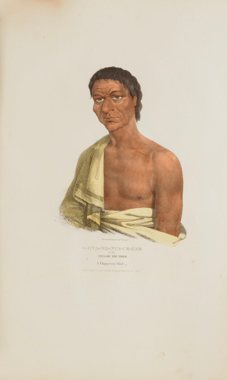 O-HYA-WA-NIM-CE-KEE eller den gule torden; en Chippeway-høvding, fra The Aboriginal Portfolio af James Otto Lewis