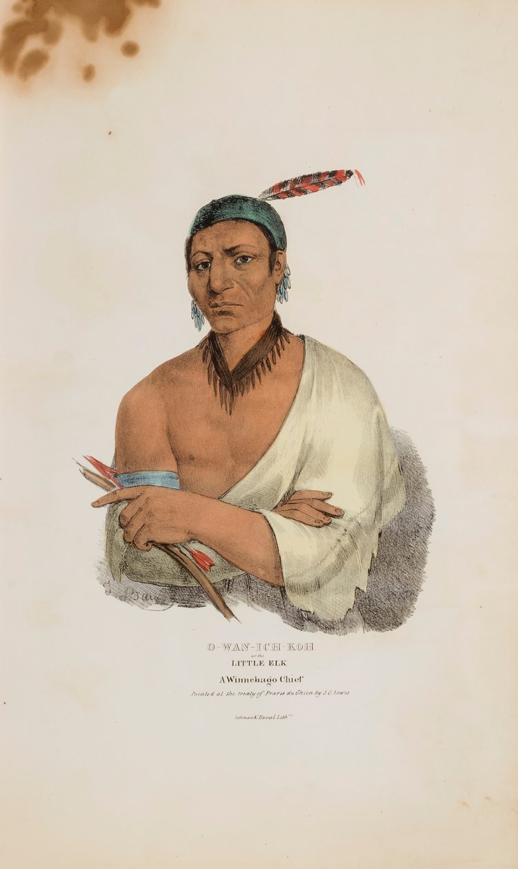 O-WAN-ICH-KOH eller den lille elg; en Winnebago-høvding, fra The Aboriginal Portfolio af James Otto Lewis