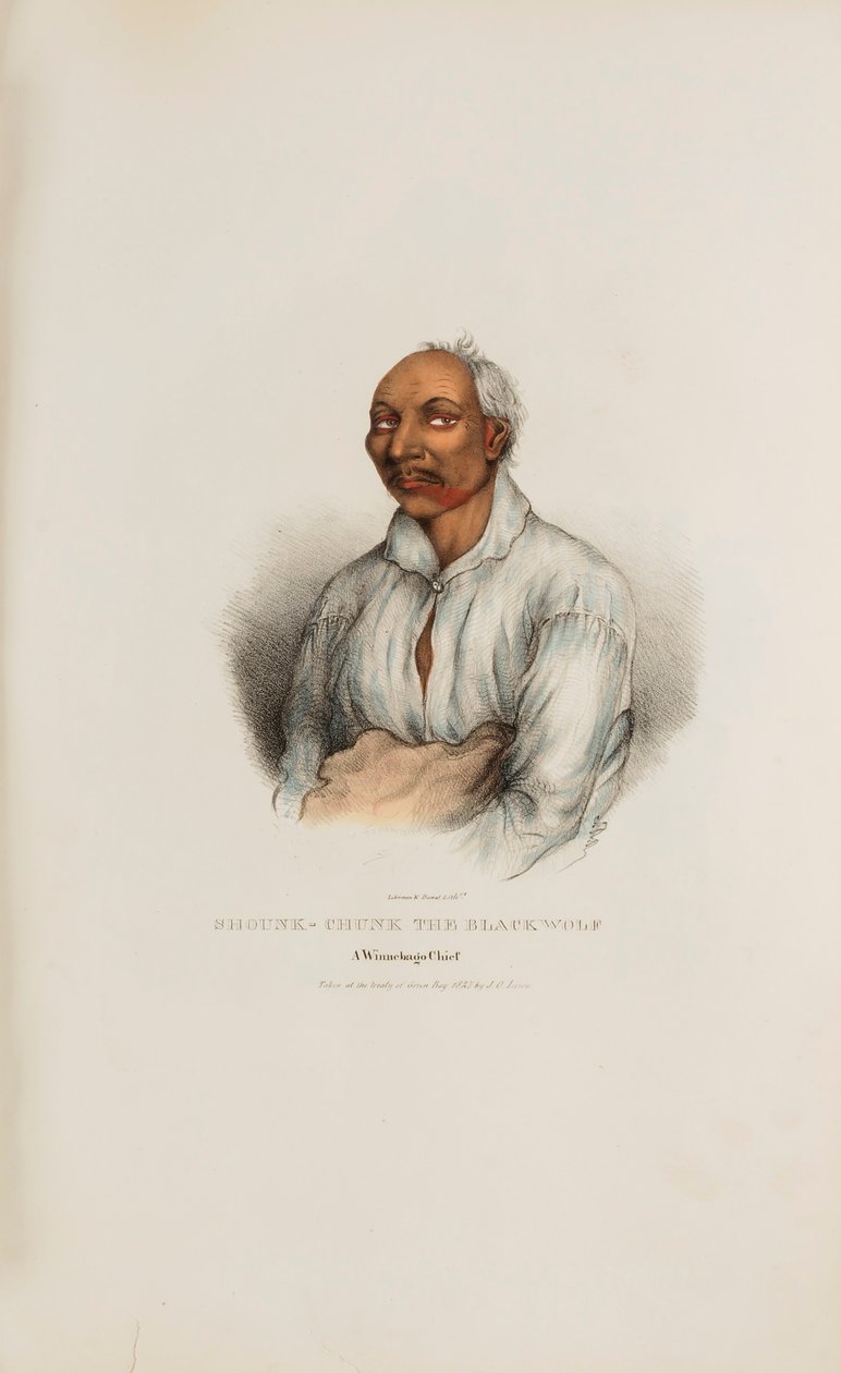 SHOUNK-CHUNK den sorte ulv; en Winnebago-høvding, fra The Aboriginal Portfolio af James Otto Lewis