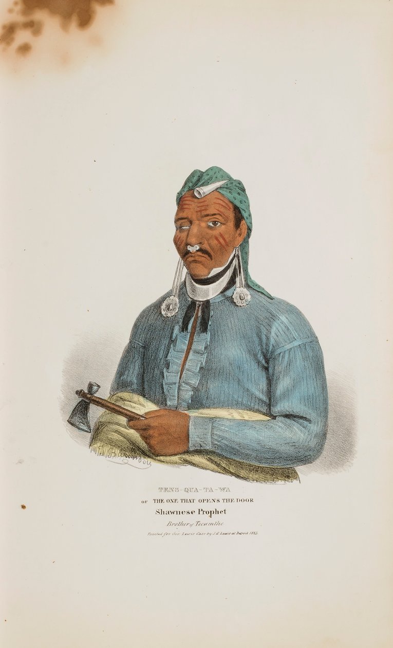 TENS-QUA-TA-WA eller Den, der åbner døren; Shawnese-profet (bror til Tecumthe), fra The Aboriginal Portfolio af James Otto Lewis