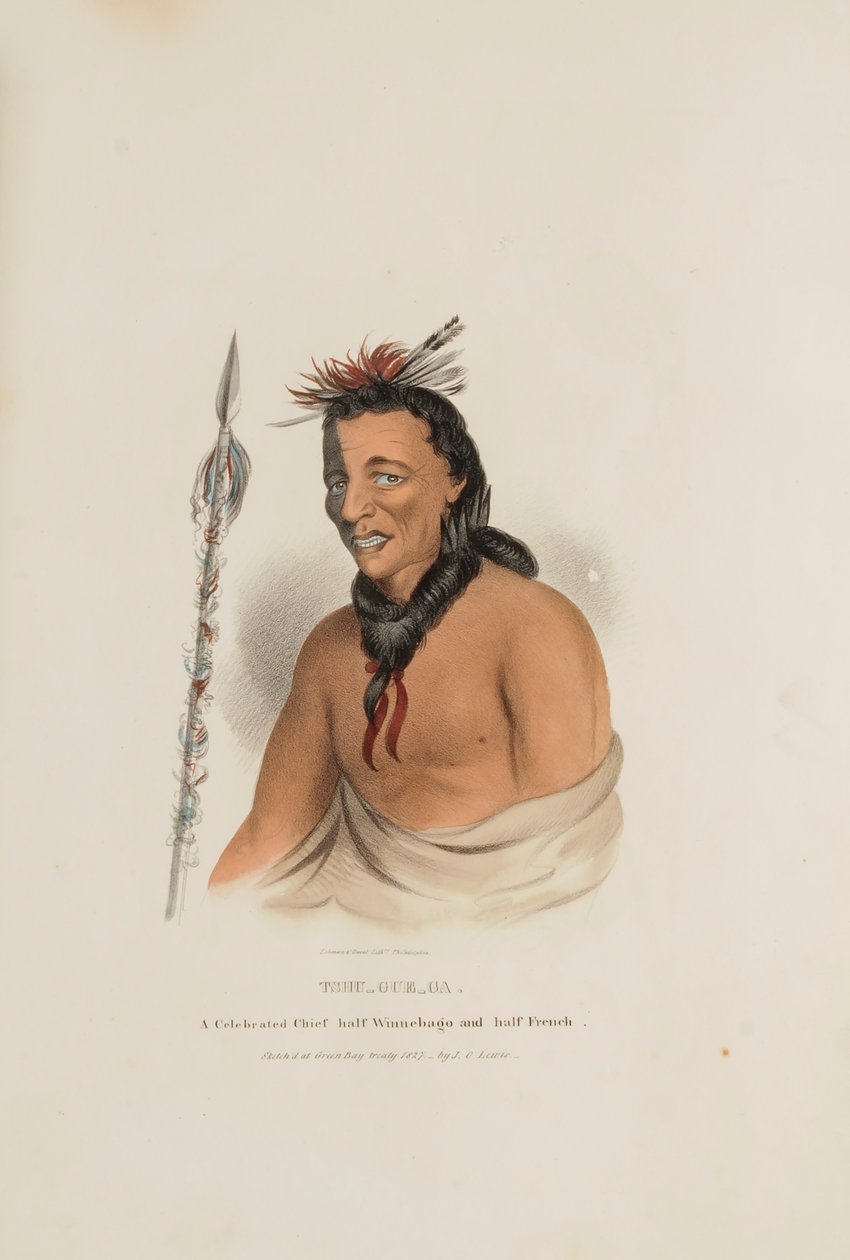 TSHU-GU-GA; En berømt høvding, halvt Winnebago og halvt fransk, fra The Aboriginal Portfolio af James Otto Lewis