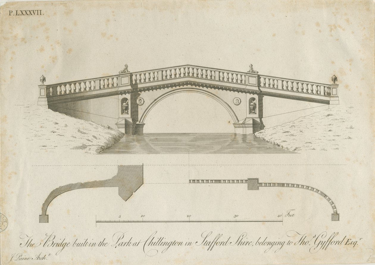 Chillington Park - Bridge: gravering, nd [c 1789] (tryk) af James Paine