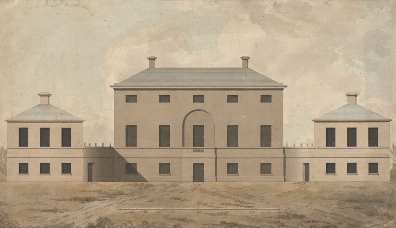 Shrubland Hall, Suffolk: Elevation af James Paine