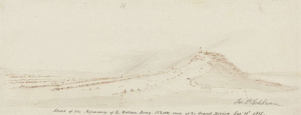 Skitse af den russiske hærs optræden, 152.000 mænd ved Grand Review, 10. september 1815 af James Pattison Cockburn