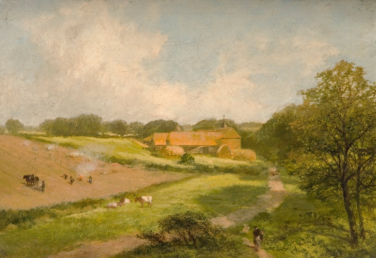 Landskab med landbrugsbygninger af James Peel