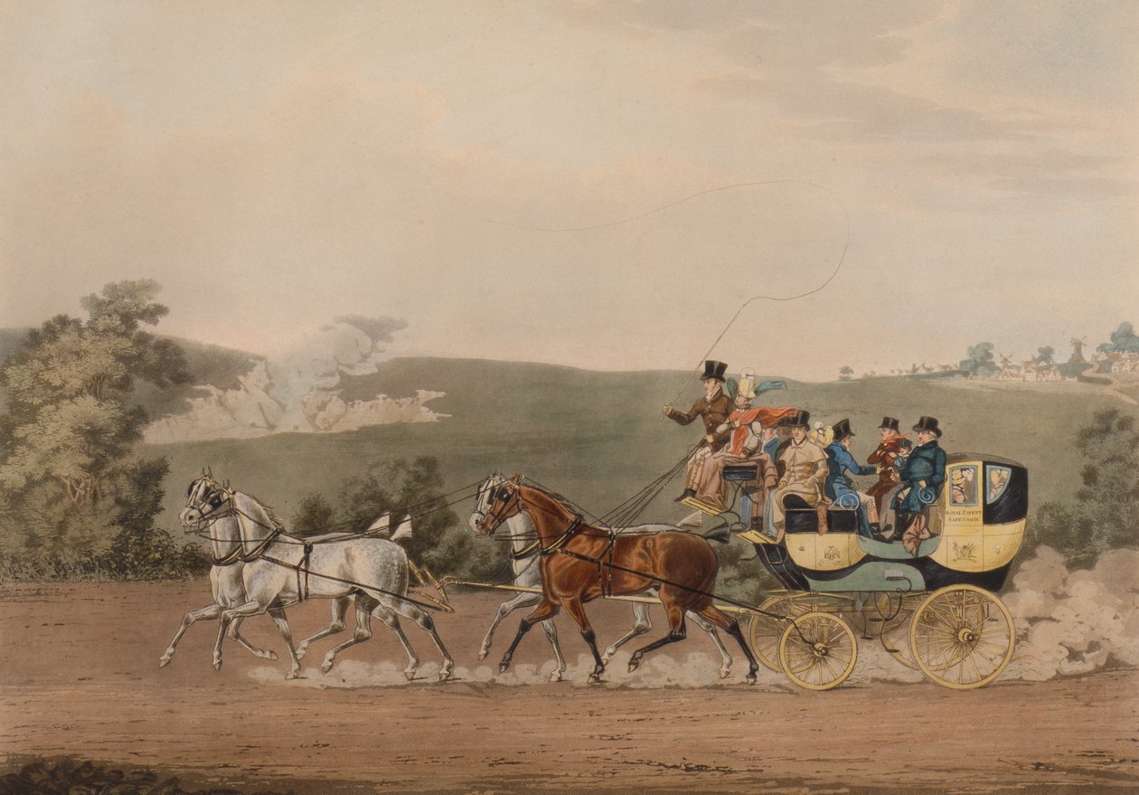 Patent Stage Coach (farvet gravering) af James Pollard