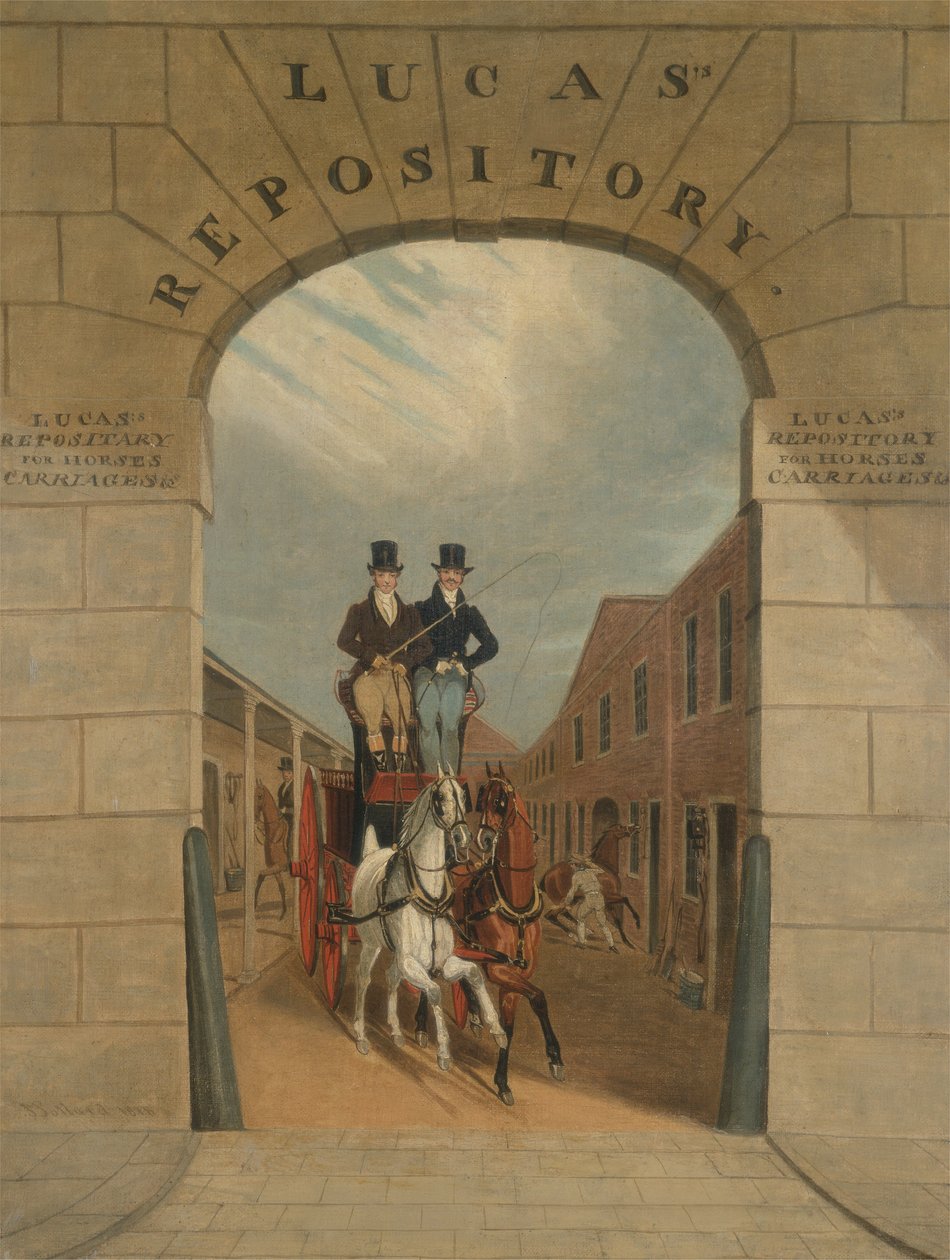 Skolegang et par i en bremse på Lucass Yard, Clerkenwell af James Pollard