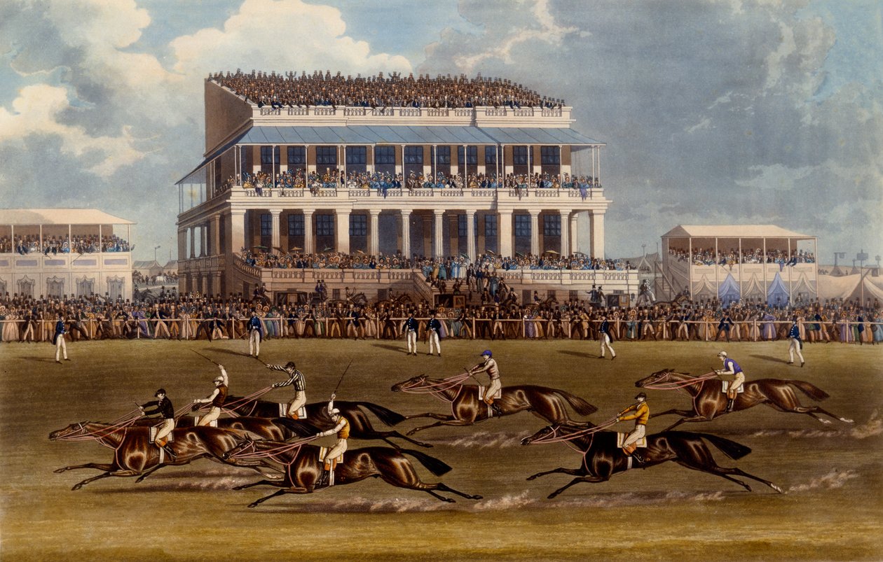 The Grand Stand at Epsom Races, tryk lavet af Charles Hunt, 1836 (akvatint) af James Pollard