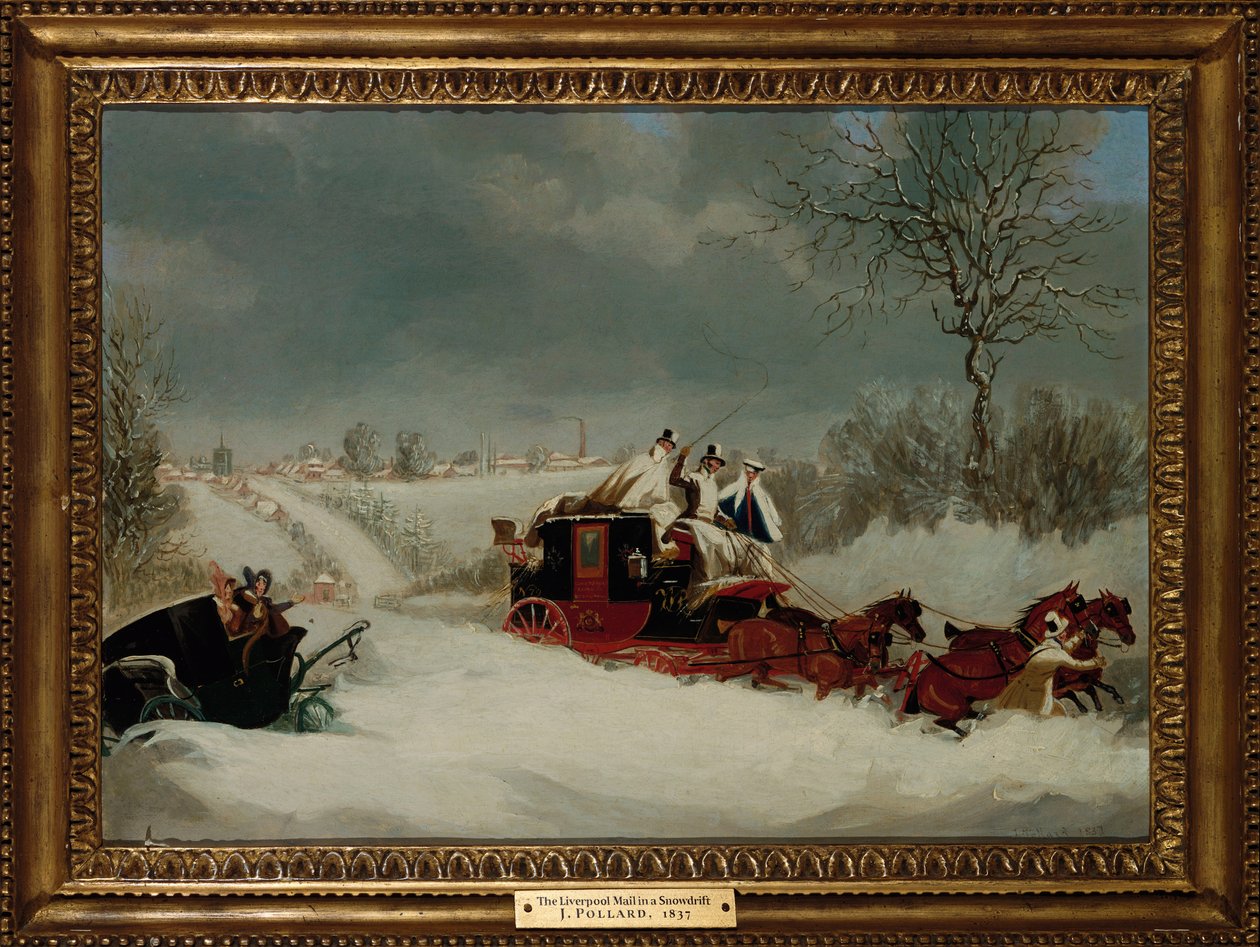 The Liverpool Mail i en snestorm nær St. Albans, 1837 af James Pollard
