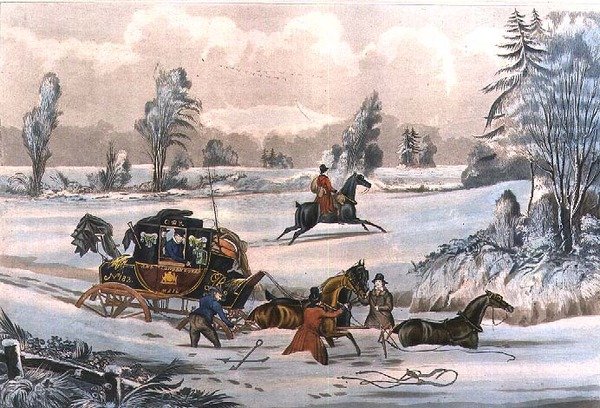 The Mail Coach in a Drift of Snow, indgraveret af G. Reeves, pub. af J. Watson 21/9/1825 (gravering) af James Pollard