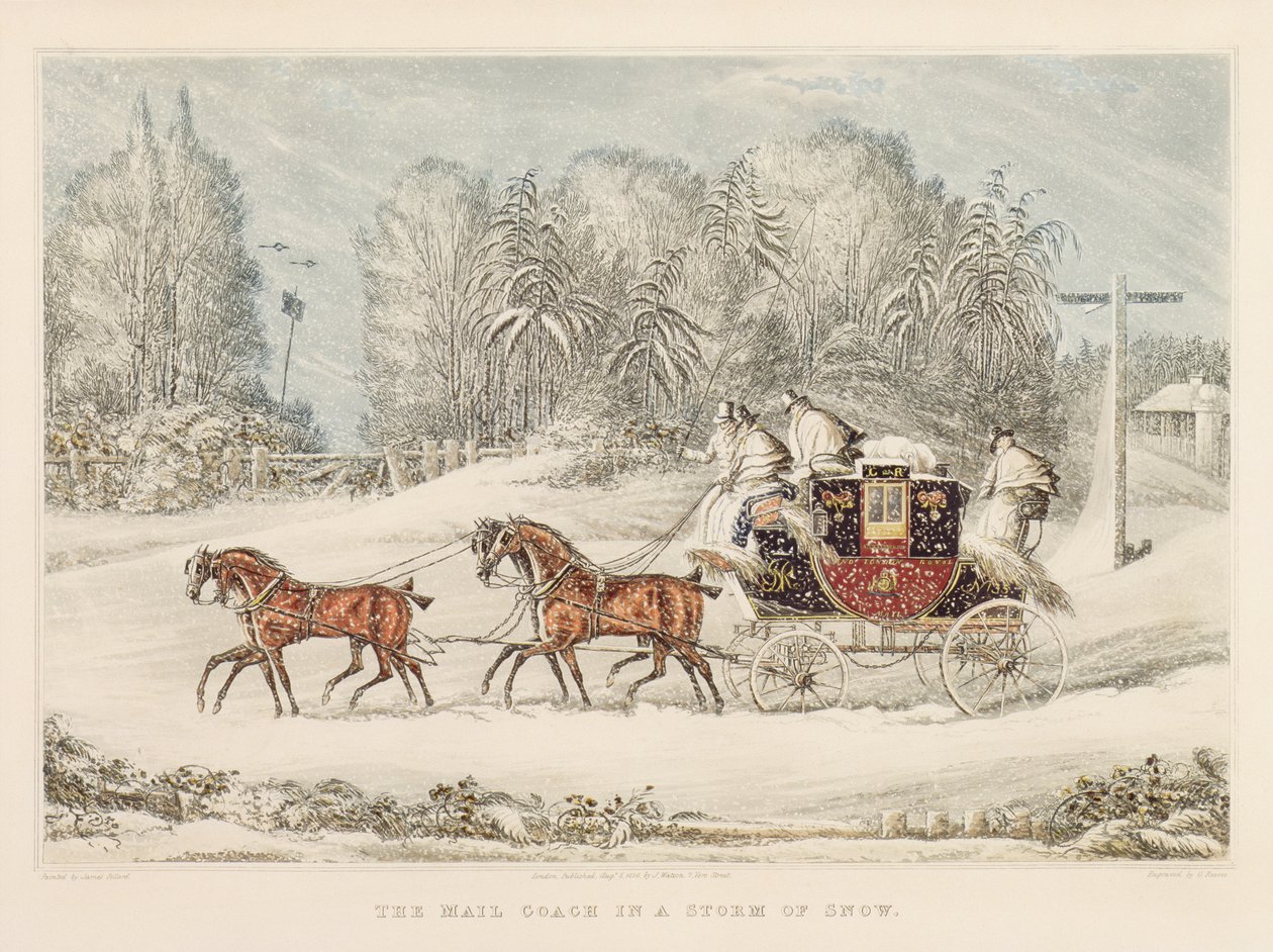 Postvognen i en storm af sne, 1825 af James Pollard