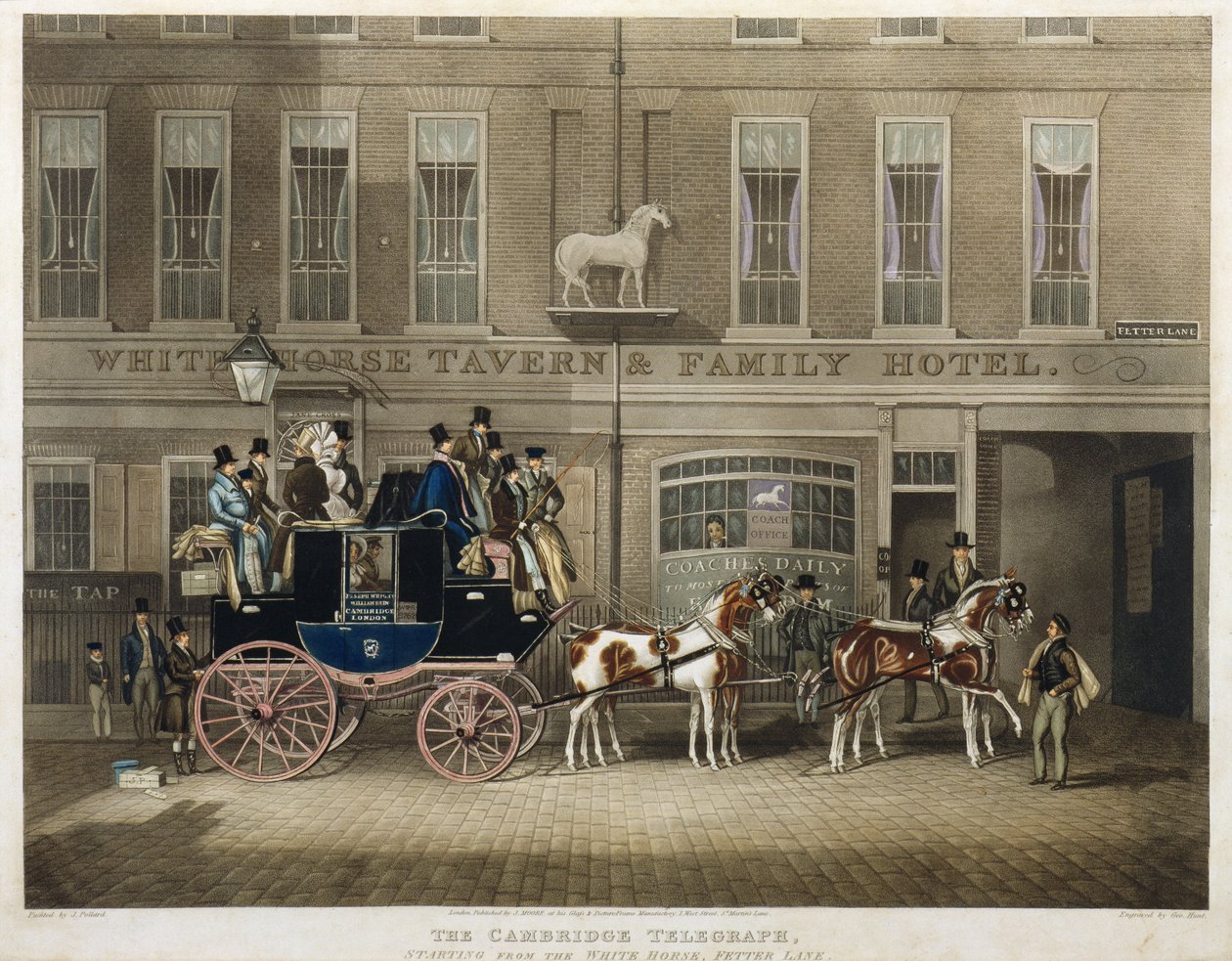 "The Cambridge Teelgraph", White Horse, Fetter Lane, London af James Pollard