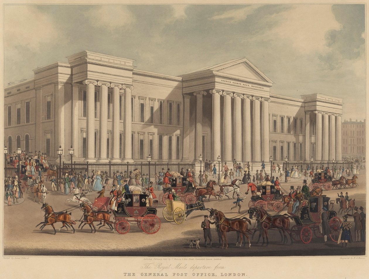 The Royal Mails Afgang fra General Post Office, London af James Pollard after R.G. Reeve