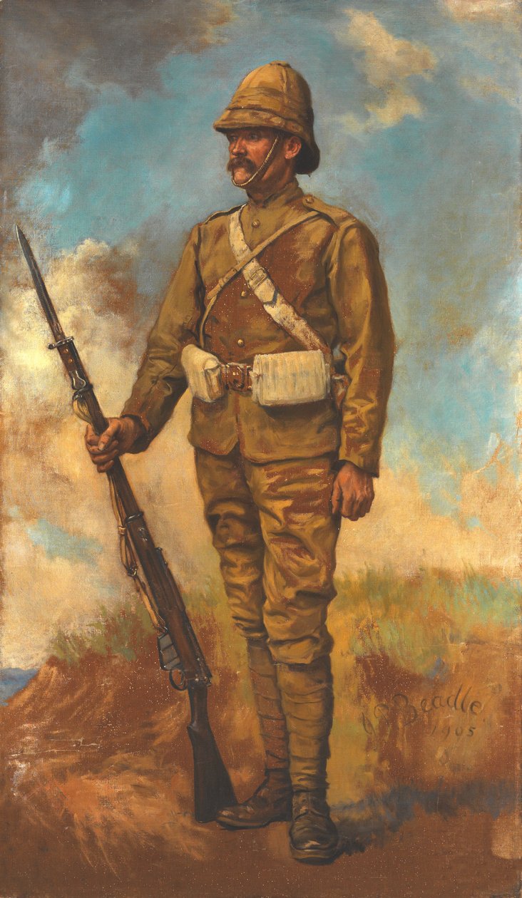En britisk infanterist i marchrækkefølge af James Prinsep Beadle