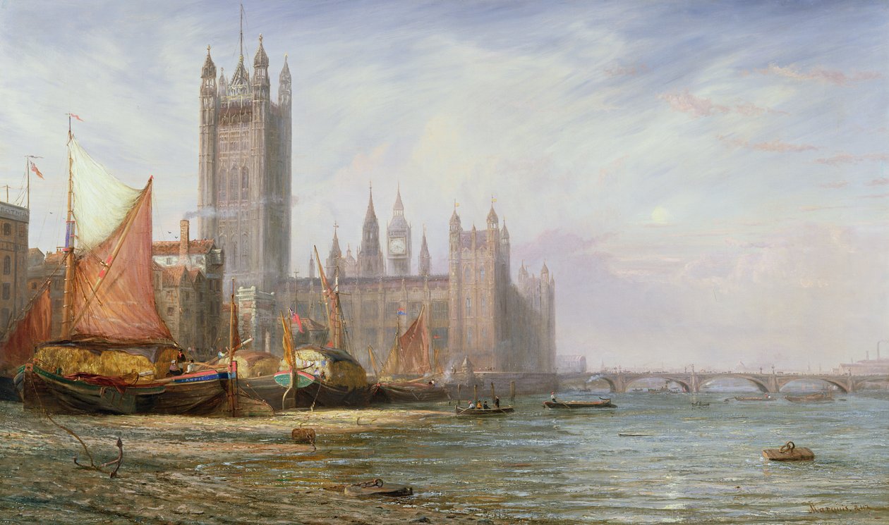 The Houses of Parliament og Westminster Bridge, ca. 1875 af James Richard Marquis