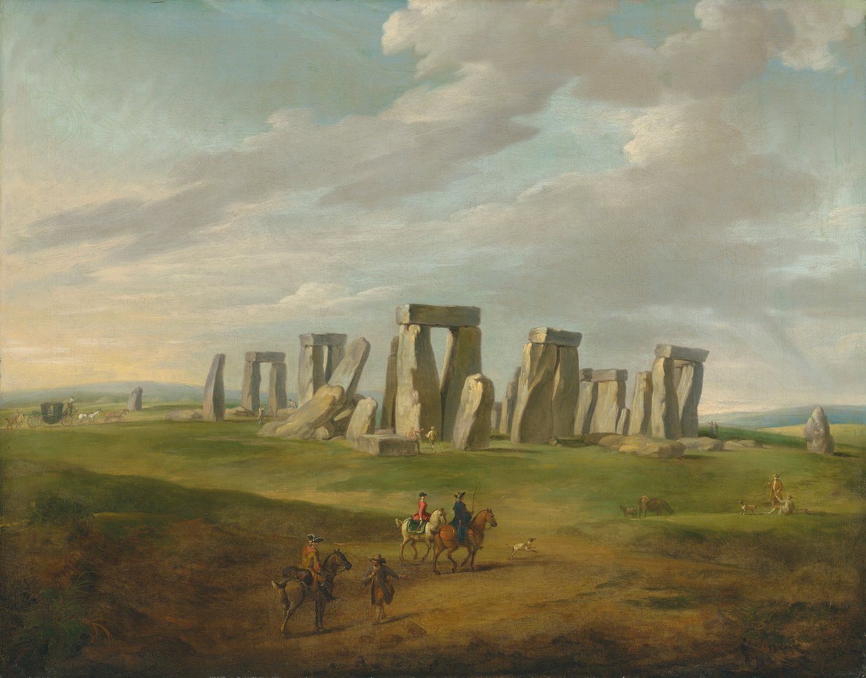 Stonehenge med en vogn og rejsende på hesteryg af James Ross