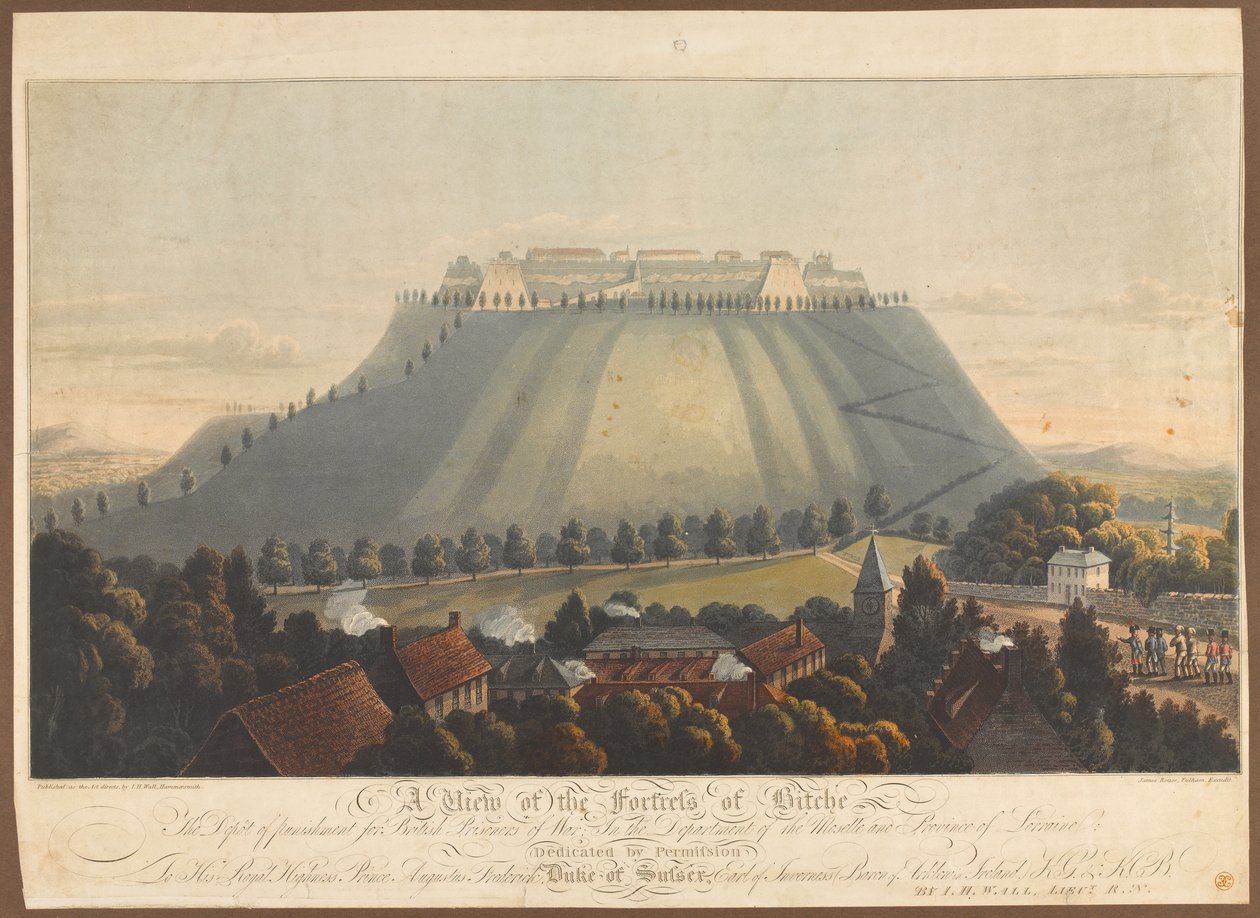 Udsigt over fæstningen Bitche. Et depot for afstraffelse for britiske krigsfanger, 1799 af James Rouse