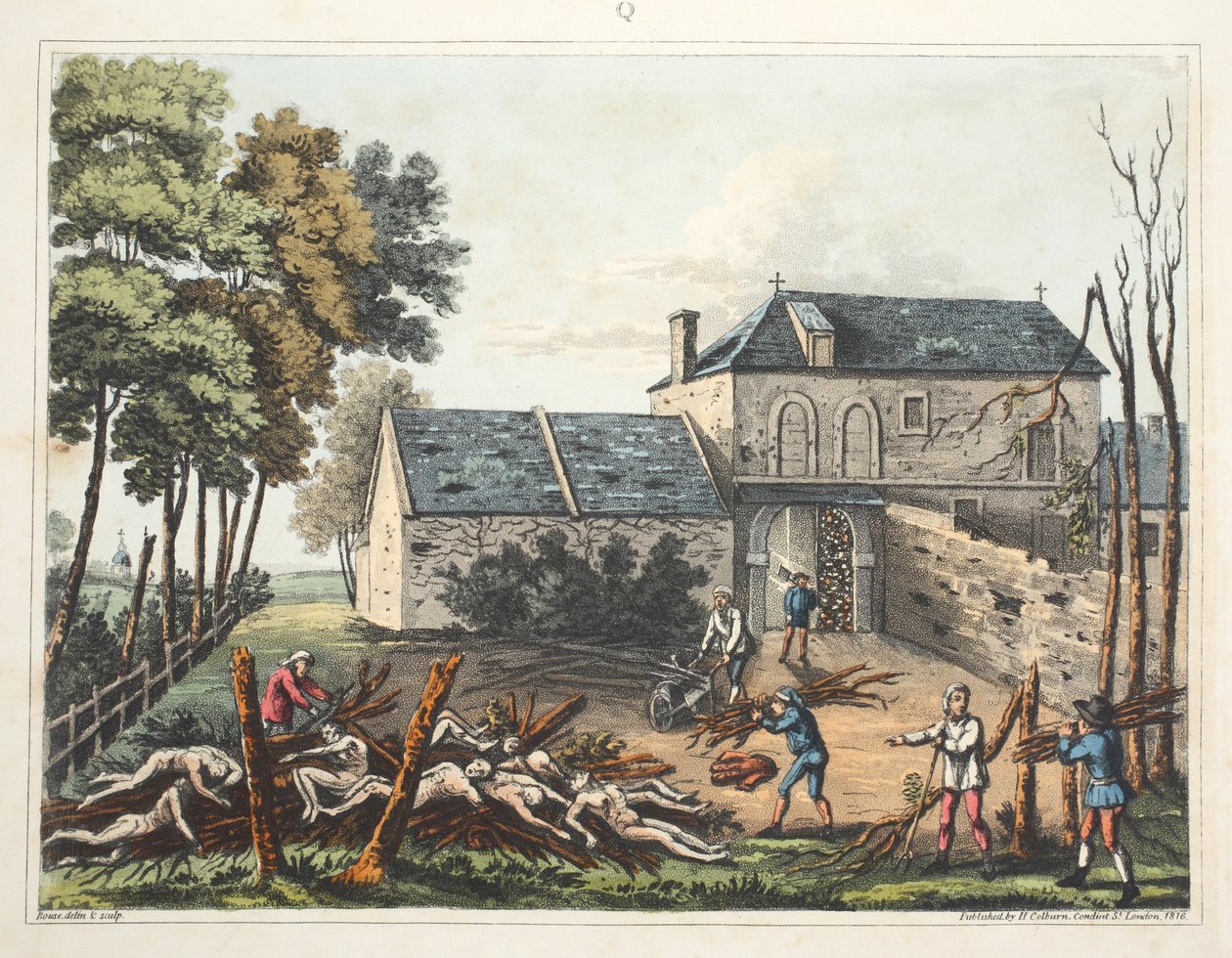 Chateau of Hougoumont: viser de døde blive begravet efter slaget af James Rouse