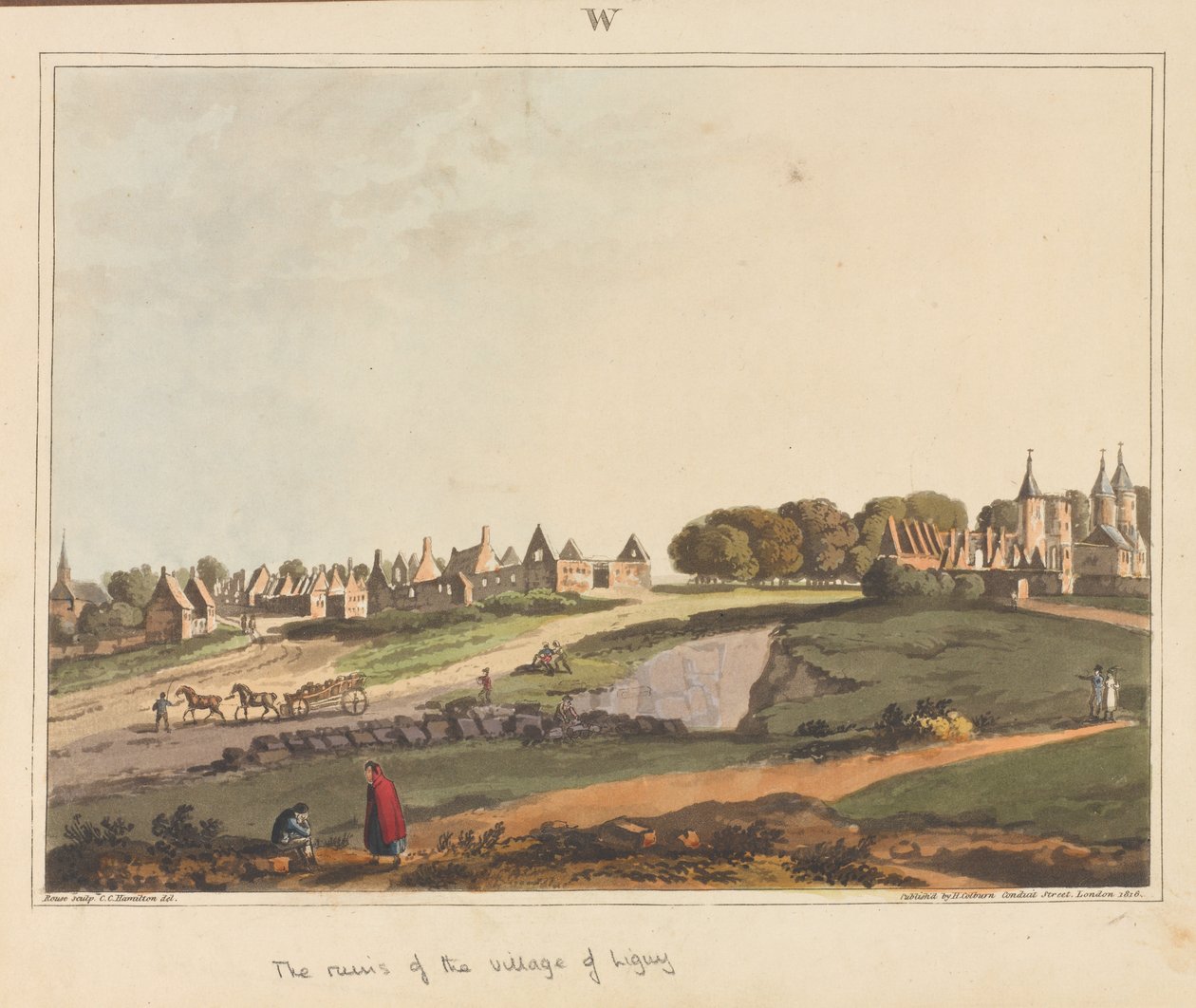 ?Ruinerne af landsbyen Ligny?, 1815 af James Rouse
