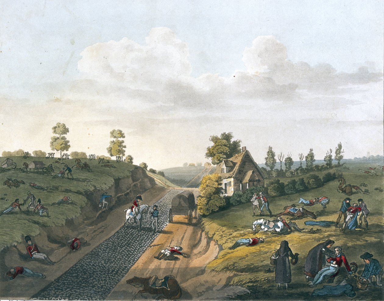 Udsigt over Cottage of Valette, 1817 (farvet akvatint) af James Rouse