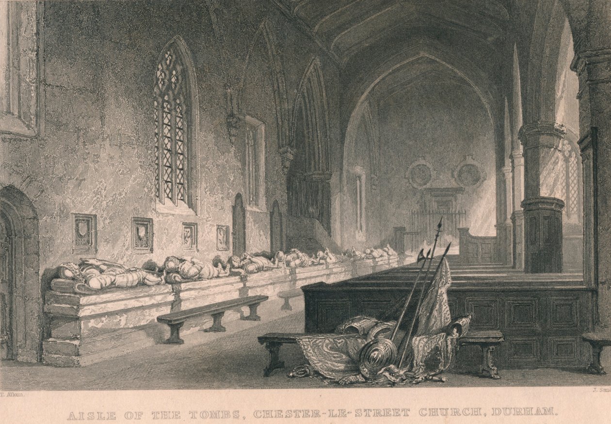 Aisle of the Tombs, Chester-Le-Street Church, Durham, 1834 af James Sands