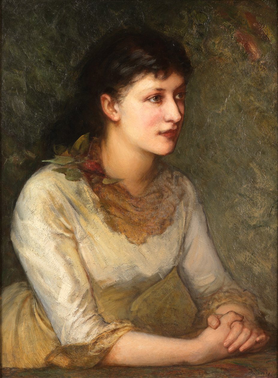 En elegant ung kvinde (olie på lærred) af James Sant