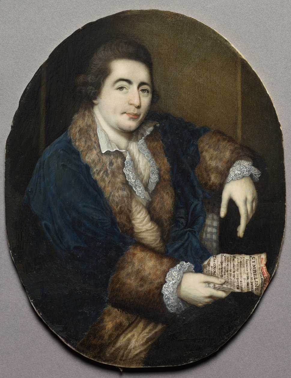 Portræt af William Powell, ca. 1765 (miniature på elfenben i ramme af forgyldt træ og gesso) af James Scouler