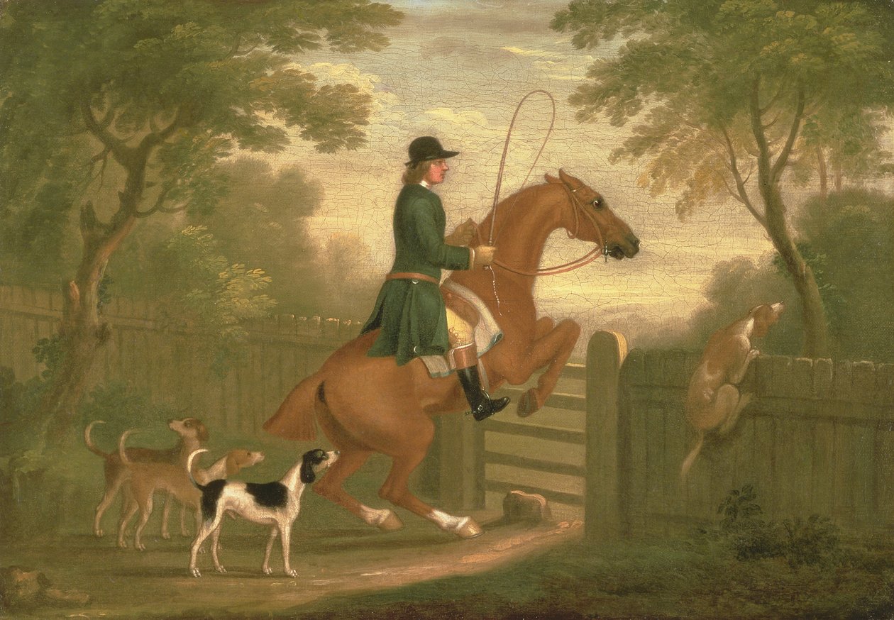 Jæger med sine hunde i et landskab af James Seymour