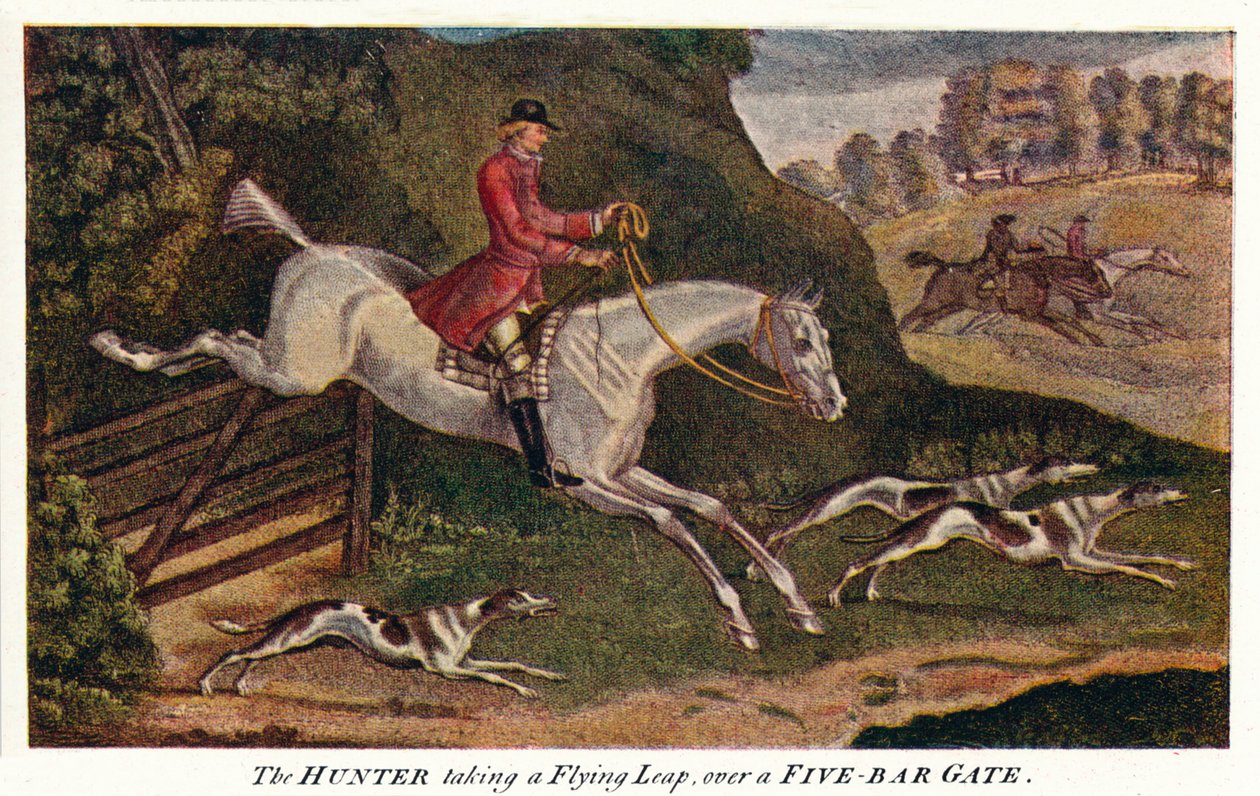 JÆGEREN tager et flyvende spring over en fem-bars port, c1740, 1922 af James Seymour