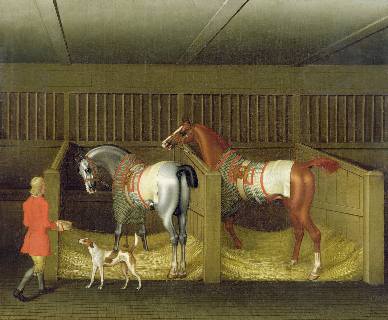 Staldene og to berømte løbeheste tilhørende Hans nåde, hertugen af Bolton, 1747 af James Seymour