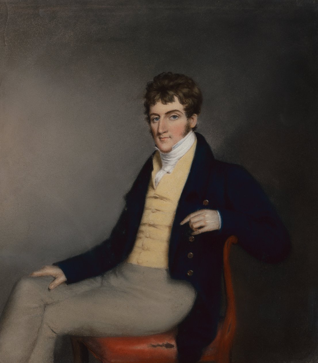 Portræt af en gentleman i en gul vest, ca. 1795 (pastel på papir) af James Sharples