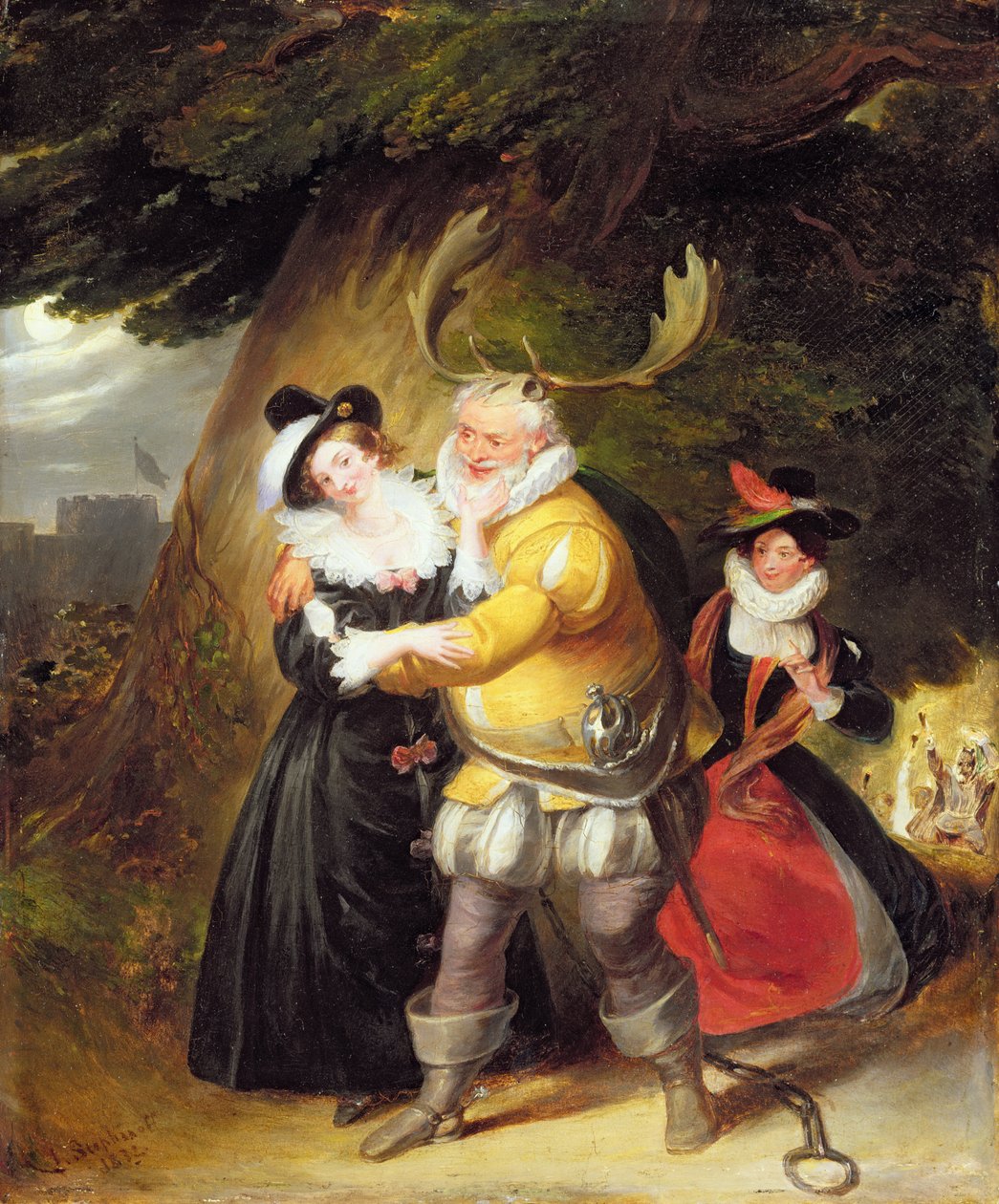Falstaff ved Hernes eg fra The Merry Wives of Windsor, Act V, Scene V, 1832 af James Stephanoff