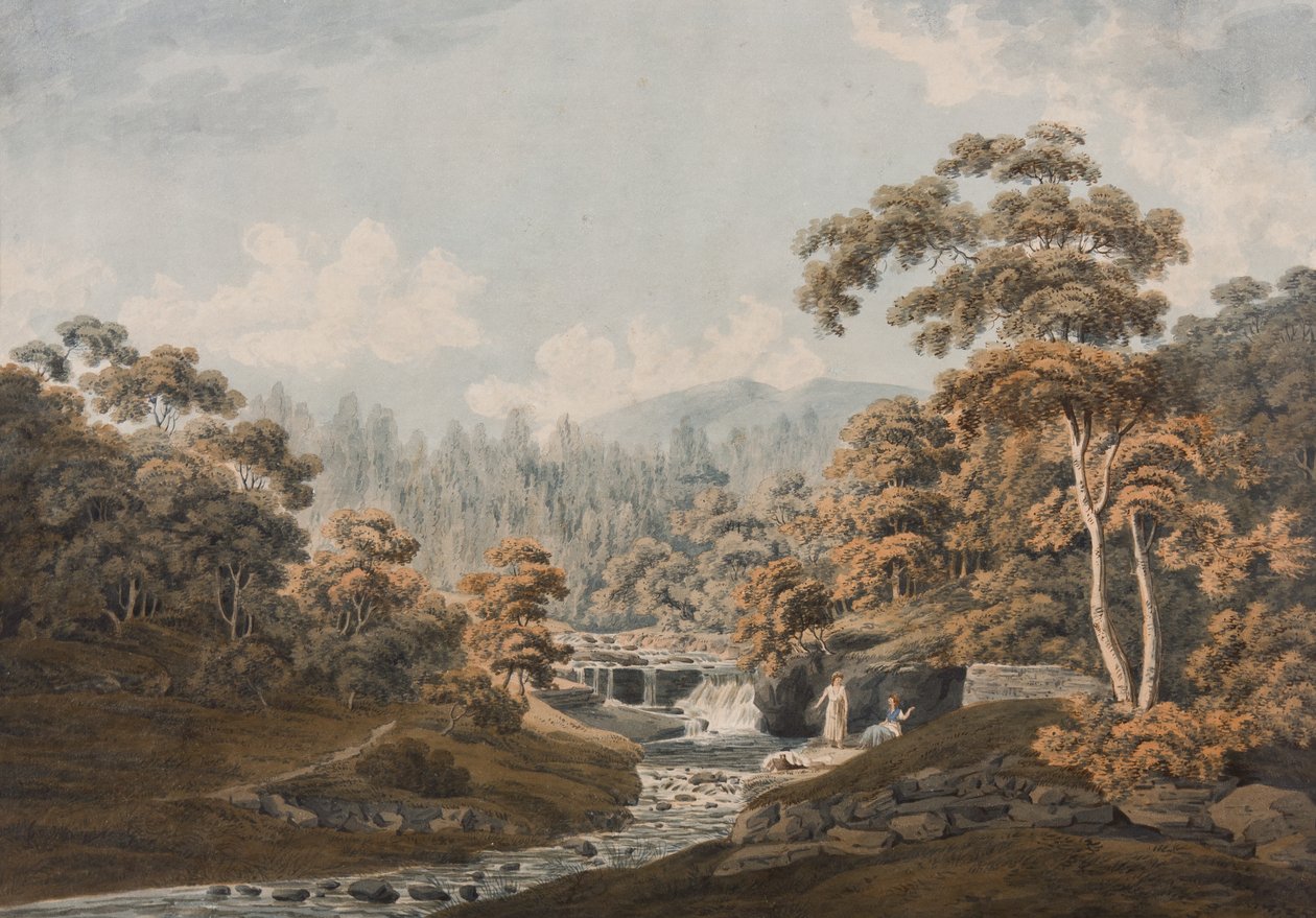 Peeblesshire: Habbies How, Peggys Pool og Carlops Hill (blæk & wc på papir) af James Stevenson